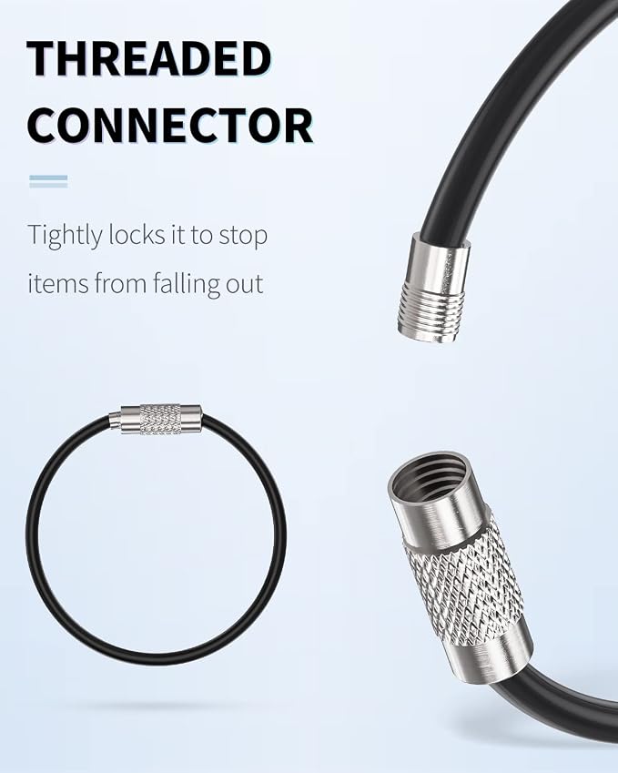 Uniclife 4 Inch Wire Keychain Cable Heavy Duty Stainless Steel Key Ring | Large Holder for Luggage Tag Keeper Travel, 1.8 mm Braided, 4.8 Inch Length, 1.6 Diameter, 80 lbs Hold, Corrosion Resistant