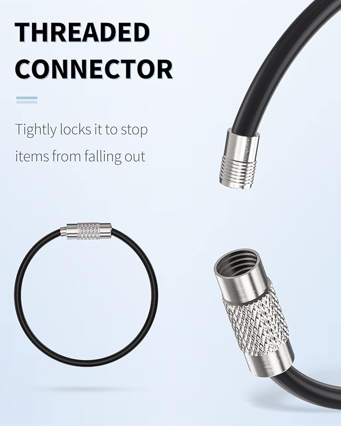 Uniclife 4 Inch Wire Keychain Cable Heavy Duty Stainless Steel Key Ring | Large Holder for Luggage Tag Keeper Travel, 1.8 mm Braided, 4.8 Inch Length, 1.6 Diameter, 80 lbs Hold, Corrosion Resistant