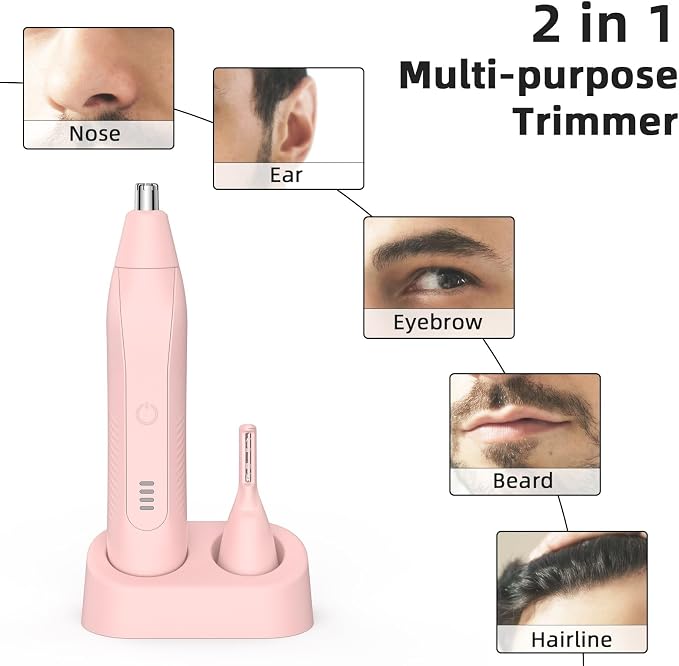 Nose Hair Trimmers for Men,Rechargeable Eyebrow Trimmer 2 in 1 Painless Multifunctional Ear and Nose Hair Trimmer with Dual Edge Blades Portable Design E4