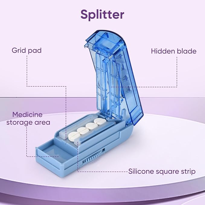 Multiple Pill Cutter for Small or Large Pills, Adjustable Pill Splitter for Multi Tablets, Stainless Steel Cutting Blade and Blade Guard