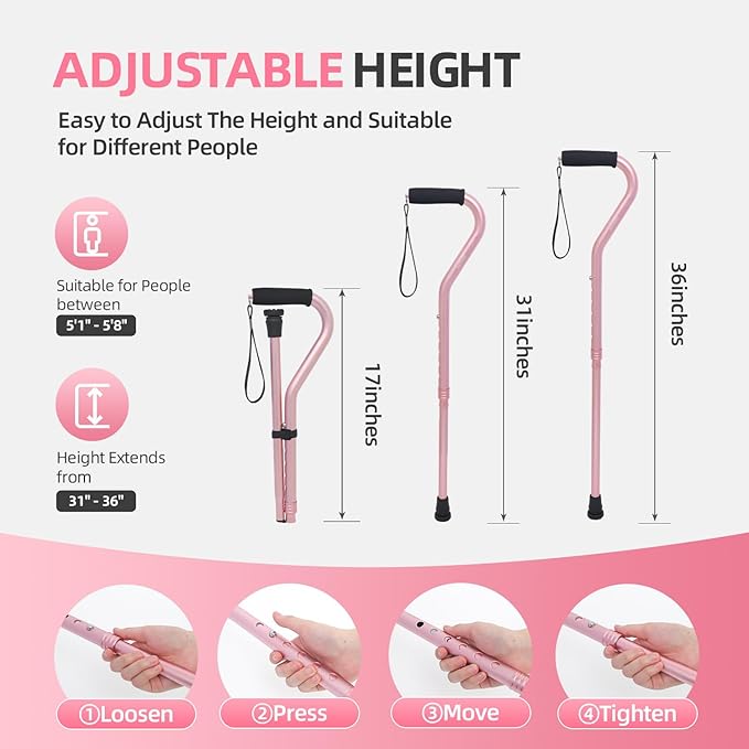 BeneCane Walking Cane for Men & Women Adjustable Cane with Offset Soft Cushioned Handle -Portable Lightweight Sturdy Mobility Walker Aid for Elderly, Seniors Collapsible Cane