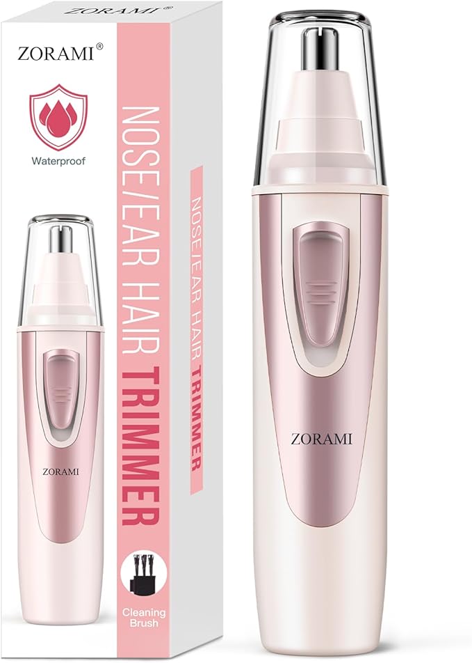 Ear and Nose Hair Trimmer Clipper - 2026 Professional Painless Eyebrow & Facial Hair Trimmer for Men Women, Battery-Operated Trimmer with IPX7 Waterproof, Dual Edge Blades for Easy Cleansing Rose Pink
