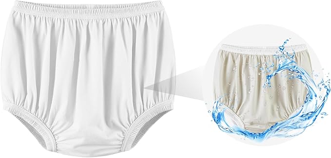 Adult Diaper Cover for Incontinence Noiseless Leak-Protection Underwear Plastic Pants Over Diapers Waterproof Rubber Pants (White, L(Men Size))