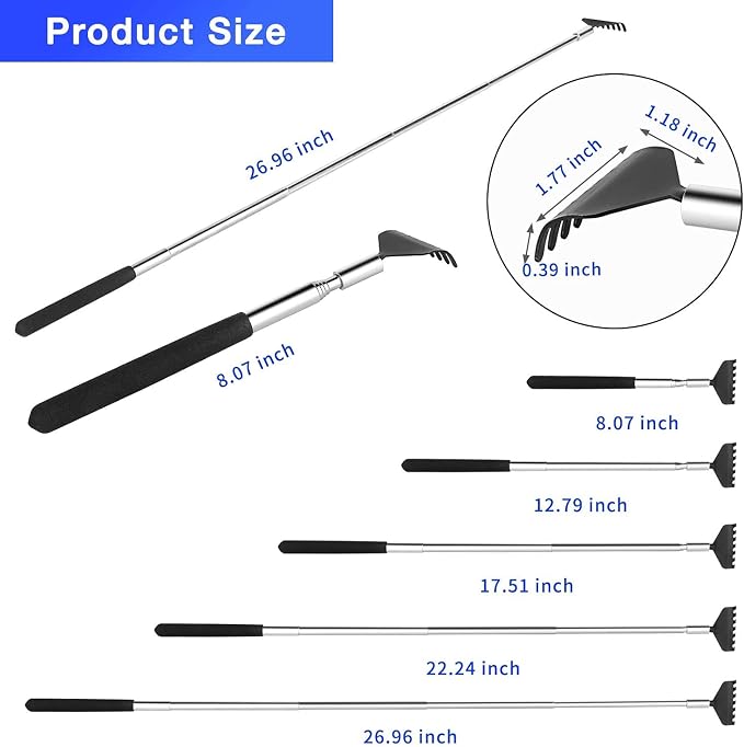 2 Pack Extendable Back Scratcher, Stainless Steel Telescoping Scratcher | Portable Back Scratcher Telescoping Back Scratcher with Beautiful Present Packaging