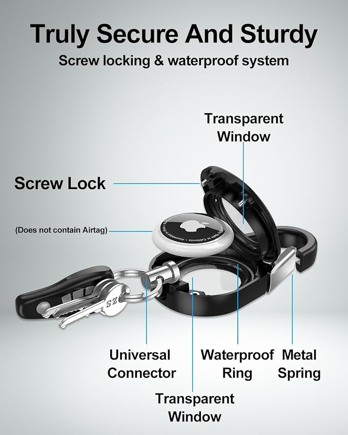 SCALLOP for AirTag (1st & 2nd Gen) Keychain with Carabiner,Thick Hard PC Air Tag Holder,IPX8 Waterproof,Secure Lock