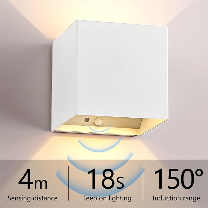 2 Pack Motion Sensor Wall Sconces, 12W 6000mAh Rechargeable Indoor LED Wall Lights, 3‑Color Adjustable Magnetic No Drill Mount Wall Lamp for Bedroom Hallway Stairway Closet, White