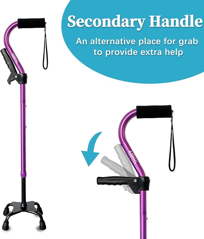 AOHHL Quad Walking Cane Foldable Adjustable Portable Stick Men & Women and Seniors - Lightweight & Sturdy with 4-Pronged Base for Extra Stability Balance,Self Standing Gifts for mom Dad