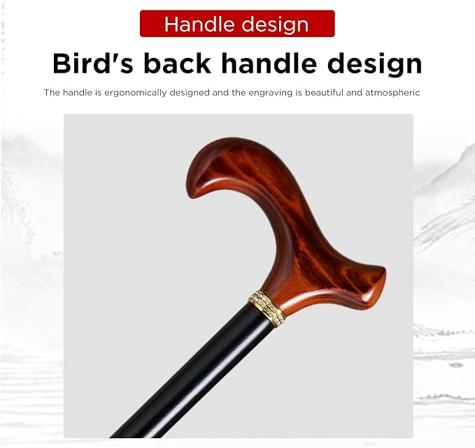 GUYUE Handcrafted Wooden Cane for Men & Women,Gentleman's Walking Sticks, Ergonomic Senior Canes, Natural Solid Wood Luxury Cane, Perfect for Gift-Giving