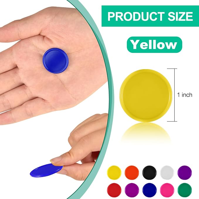Coopay 1000 Pieces 1 Inch Bingo Chips Bulk, Bingo Markers for Math Practice, Plastic Learning Counters Disks Counting Discs and Poker Chips Game Tokens Kids Reward (Yellow)