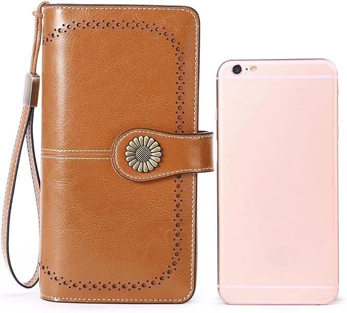SENDEFN Wallets for Women Leather Credit Card Holder with RFID Blocking Large Capacity Wristlet | with RFID Blocking
