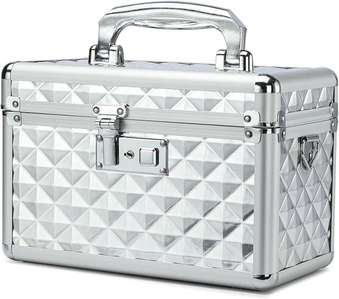 Storage Box with Key Lock, Lockable Medicine Storage Box, Empty First Aid Box, Security Lock Box, Multipurpose Locking Box for Home and Outdoor Use (Silver, Small)
