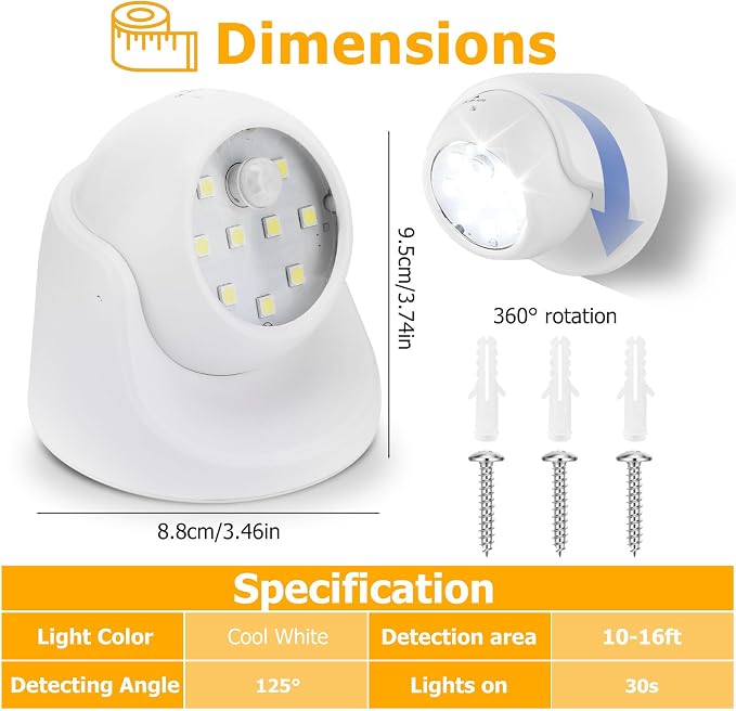 Motion Sensor Outdoor Lights - Outdoor Motion Sensor Light Battery Operated Wireless Spotlight Motion Detector Security Light Auto On Off for Sheltered Porch Stair Hallway Garage Wall Shed (1 Pack)
