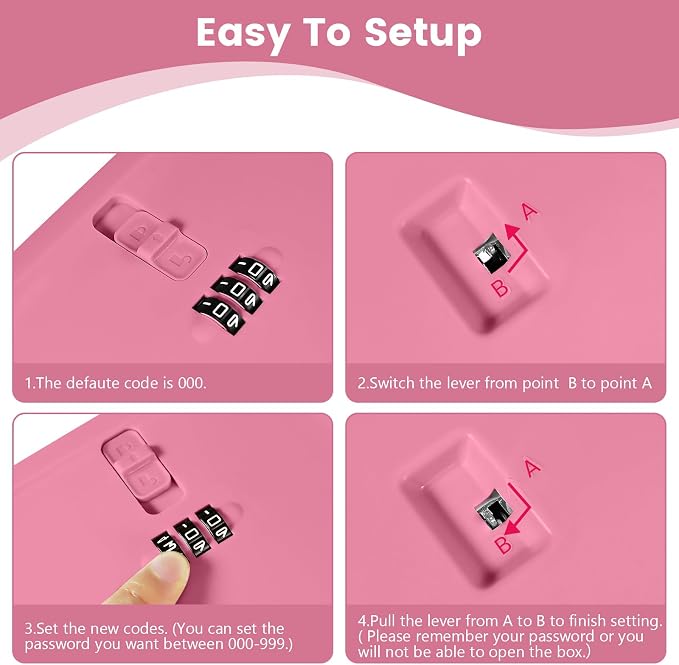 Small Lock Box, Lockable Storage Box with Combination Code for Medication Safe, Medicine Lock Box for Pills/First Aid Kits/Food/Snack Phone Jail, Locked Container for Home/Fridge/Office/School (Pink)