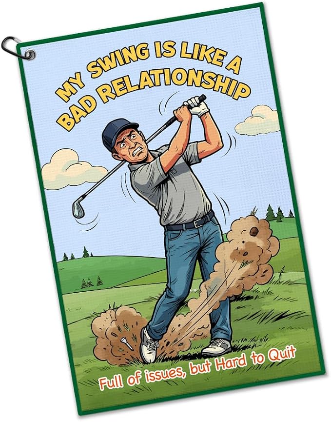 My Swing is Like A Bad Relationship Golf Towel with Clip, Funny Golf Bag Accessories for Men, Golfing Towel for Men, Christmas Birthday Gifts for Golfer Lover, Golfing Gifts for Family Friend