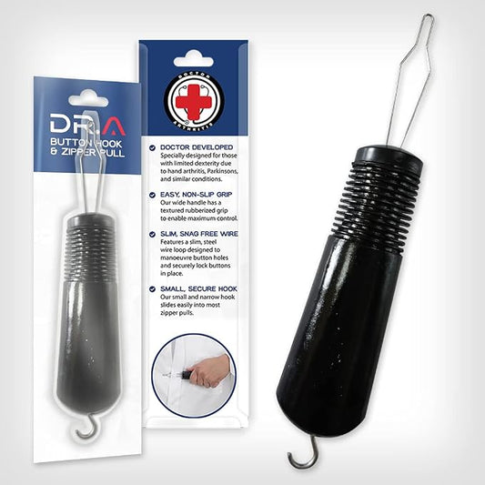 Button Hook & Zipper Pull, Assist, Helper Device, Dress Clothes Tool, Button Shirts Aid, One Hand, Disability, Handicapped and Seniors by Dr. Arthritis (Single)