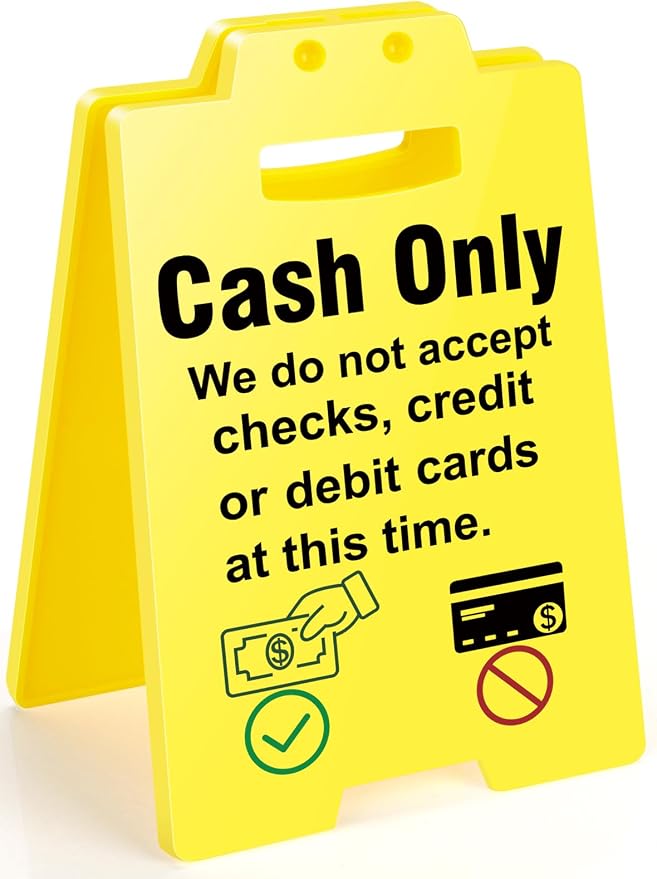 MBL Cash Only Business Sign - Small Mini Desktop Caution Remind White Elephant Stocking Stuffers Christmas Xmas Holiday Gifts for Retail Store Shop Restaurant Bar Office Hotel Pub Cafe Recreation Room