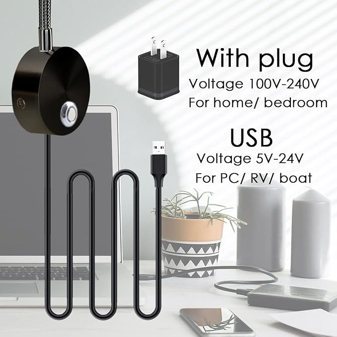 Adust Bedside Reading Light for Bed, Bed Wall Mounted Reading Light, 3W LED Touch Dimmable Brightness Minimalist Wall Headboard Reading Lamp, 3 Colour Temperature, 3000k, 4000k, 6000k