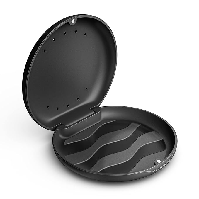 Annhua Denture Case Orthodontic Retainer Case with Vent Holes, Dental Mouthguard Container Retainer Box Slim with Magnetic Closure for Household|Travel|Office - Black