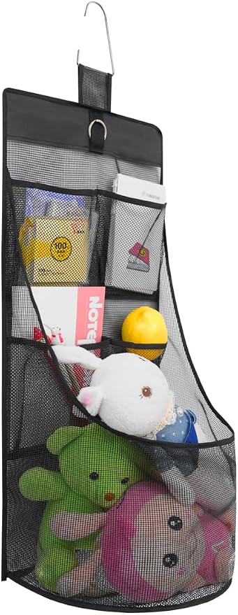 ALYER Hanging Mesh Bathroom Organizer,Durable Shower Caddy,Net Storage Bag for Closet Nursery Office Dorm RV Toys Cosmetics Sundries (Black, 24" H * 13" W * 8" D)