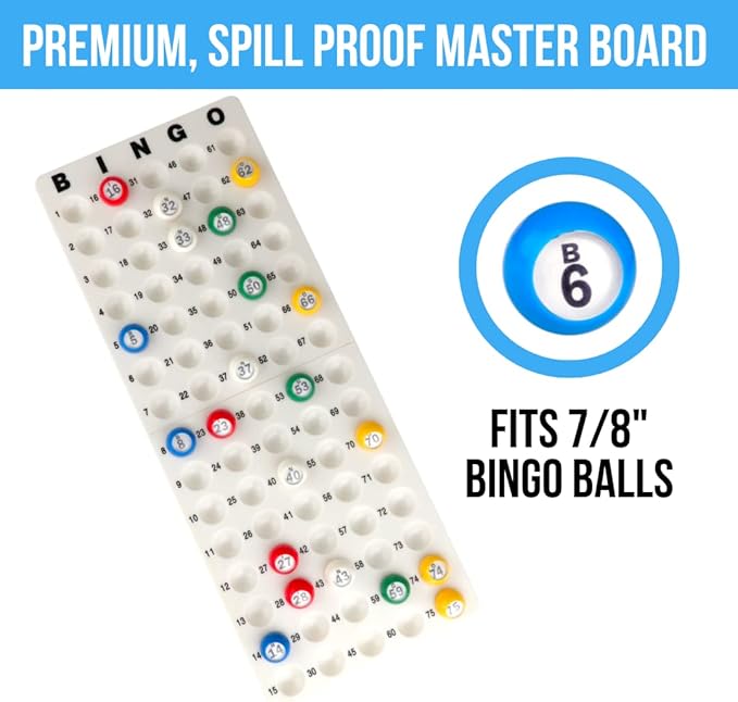 Regal Bingo Professional Bingo Game Set with 11" Wheel Cage, 75 Bingo Balls, Master Board, 18 Bingo Cards & 25 Jumbo Reusable Cards, and Colorful Chips - Bingo Games for Adults Large Group - Gold