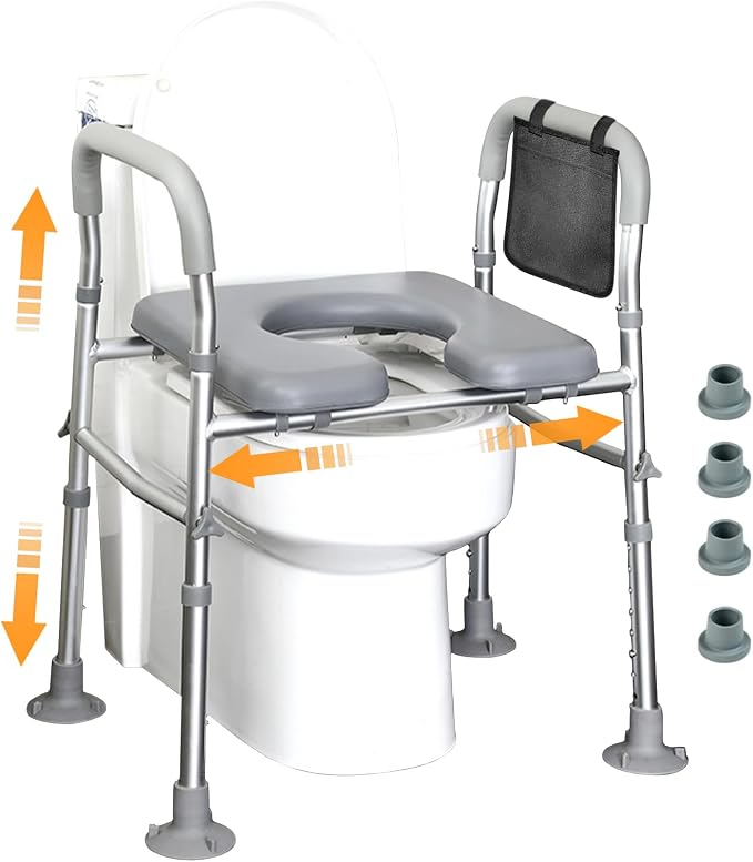 Toilet Seat Raised with Handles for Seniors, 440 Lbs Heavy Duty | Adjustable Raised Toilet Seat for Seniors, Elevated Toilet Riser with Handles, Commode Toilet for Elderly, Fit Any Toilet