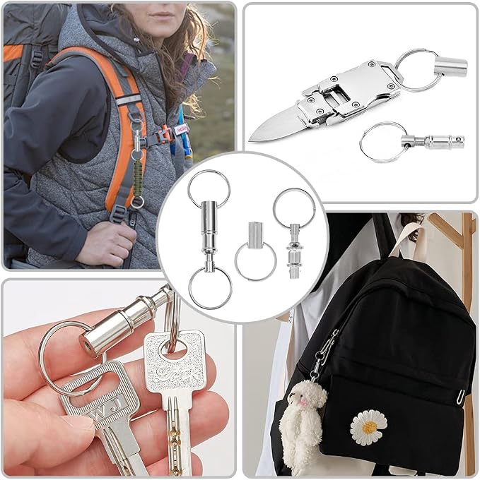 CooBigo 3 Pack Quick Release Detachable Keychain Dual Pull Apart Key Chain Spring Split Snap Separate Double Key Ring Lock Valet Keys Flashlights DIY Crafts Accessories