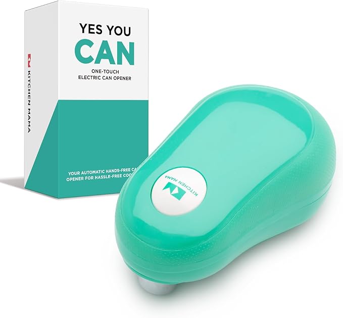 Kitchen Mama One Touch Electric Can Opener: Opens Cans with One Button Press, Auto-Stop, Ergonomic Design, Smooth Edge, Cordless, Food-Safe, Automatic, Hands Free, Battery Operated (Teal)