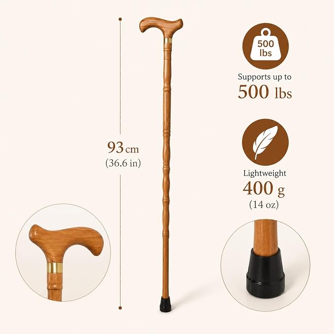 Wooden Walking Canes for Men and Women, Natural Rosewood Walking Sticks for Senior Support, Up to 500 Lbs Walking Stick, Heavy-Duty Walking Cane for Men, Suitable for Gift