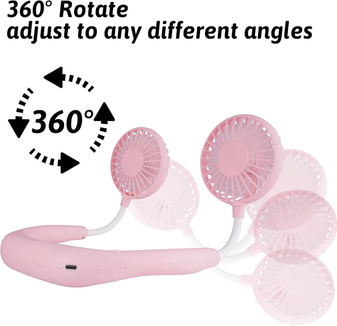 Haomaomao Portable Neck Fan 2500 mAh Rechargeable USB Hands-Free Mini Face Cooling Personal Double Headed Rotatable Small Fan for Working Office Reading Traveling Outdoor Sport