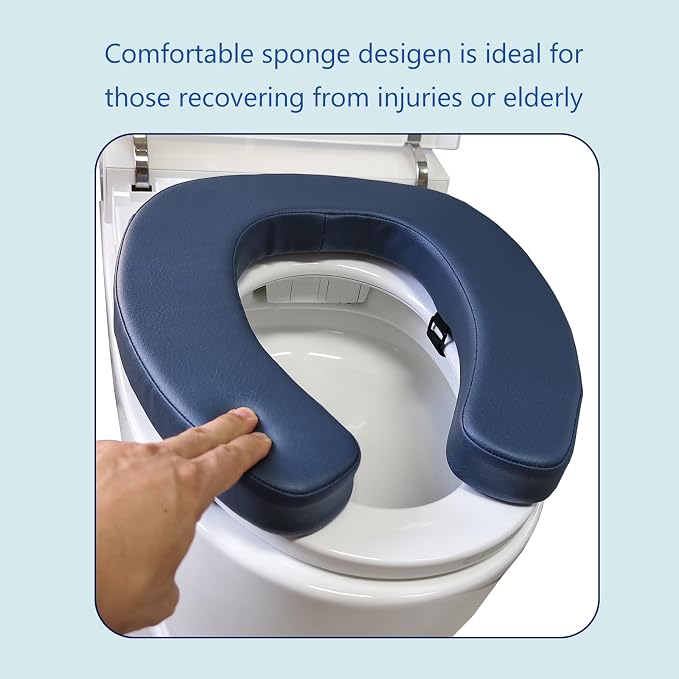 Toilet Seat Cushion Toilet Seat Riser with 2-inch High-Density Foam Performance Microfiber Fabric-Suitable for Standard,Elongated Toilets Bedside Commode(Dark Blue)