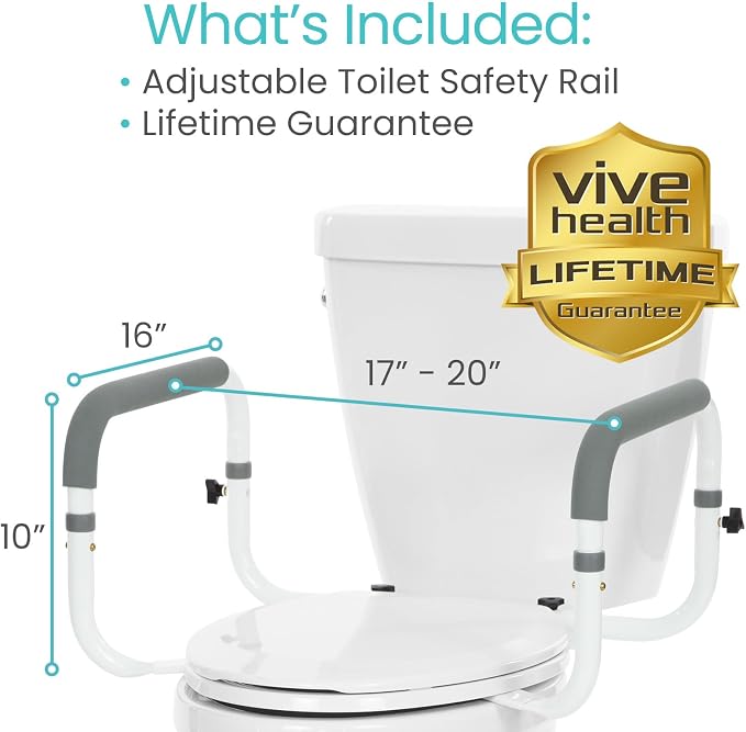 Vive Toilet Safety Rail - Adjustable Grab Bar - Compact Support Frame | Handrail for Bathroom Toilet Seat - Easy Installation for Handicap Senior Bariatrics, Elderly Balance - Padded Hand Armrest