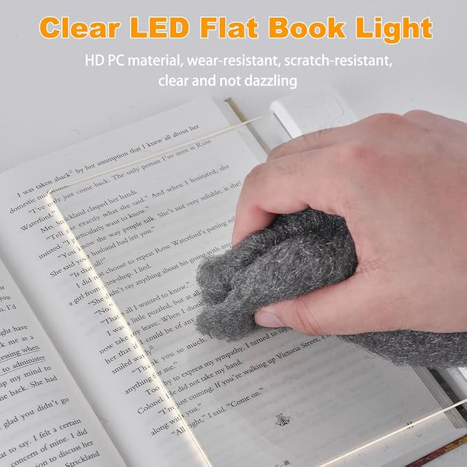 Book Light, Rechargeable Clear LED Flat Reading Light with 3 Colors & Timer, Dimmable Panel Plate Lamp Book Full Page Light for Reading in Bed at Night, Funny Gifts for Readers Kids Women Men (Black)