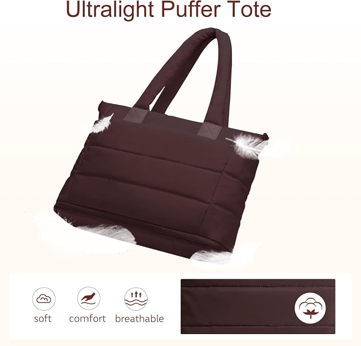 Puffer Tote Bag for Women Quilted Nurse Bag Lightweight Work Bag for Teacher Travel Handbag with Multiple Pockets