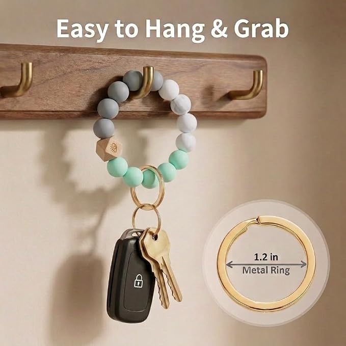 BIHRTC Key Ring Bracelet Car Keychain Holder Wristlet Silicone Women Beaded Bangle Chains