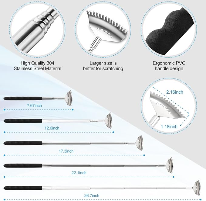 Yeipis 3 Pack Different Back Scratcher Metal Portable Telescoping with Rubber Handles, Extendable Back Massager Tool with Beautiful Box, Stocking Stuffers for Men Women Christmas Presents(Black)