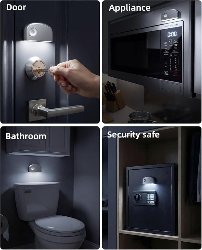 Keyhole Light,Battery Powered Motion Sensor Lights,Door Lock Light Magnetic & Dimmable, PIR Wireless Motion Detector 6500K Soft White,Portable Nightlight for Hallway,Appliance,Bathroom (2, Silver)