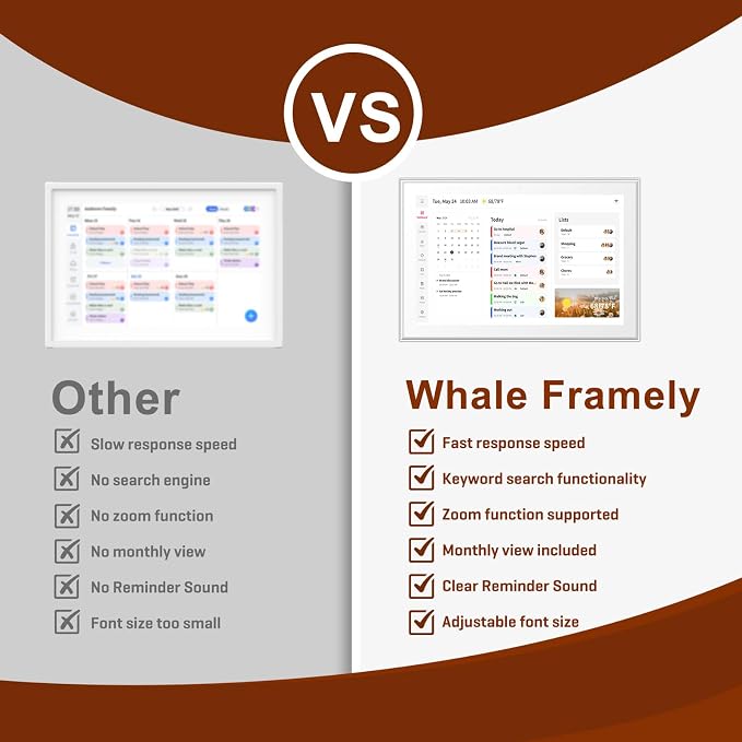 Whale Framely 10.1 Inch Digital Wall Calendar, Smart Family Schedule & Chore Chart,Meal planner, IPS FHD Touchscreen Wall Planner with Auto-Rotate, Wall Organizer, Gift for Father‘s Day/Grandpa