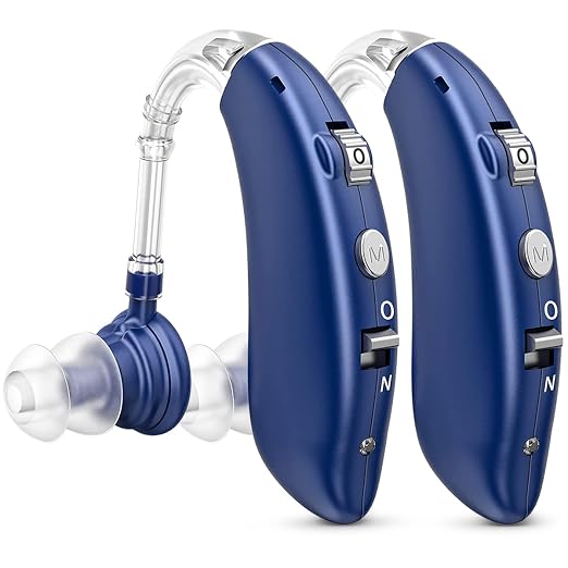 Hearing Aids for Seniors, Rechargeable Hearing Aids for Seniors with 80H Battery Life, Hearing Aid Pair, Noise Reduction DSP Chip, 4 Listening Modes, BTE Hearing Aids for Severe Hearing Loss