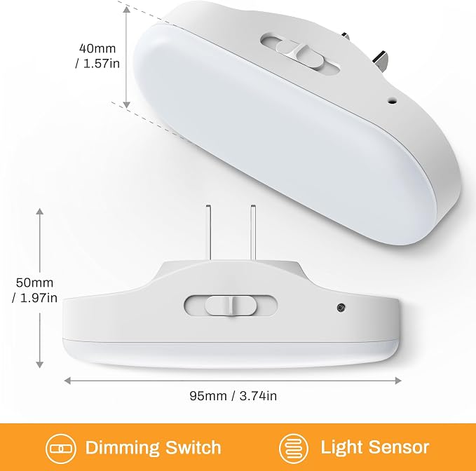 Amber Night Light,Auto On/Off,0-100 LM Adjustable Brightness | Dimmable Night Light,Plug Into Wall Light Sensor Night Light,for Kids Room Bedroom Stair Lights,Amber Color,1W,2 Pack