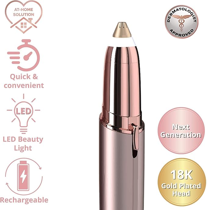 gurelax Eyebrow Trimmer for Women, Rechargeable Eyebrow Hair Remover, Painless Electric Razor with 2 x Replacement Heads,Face & Eye Brow Nose Ear Shaver Hair Removal (Rose Gold)