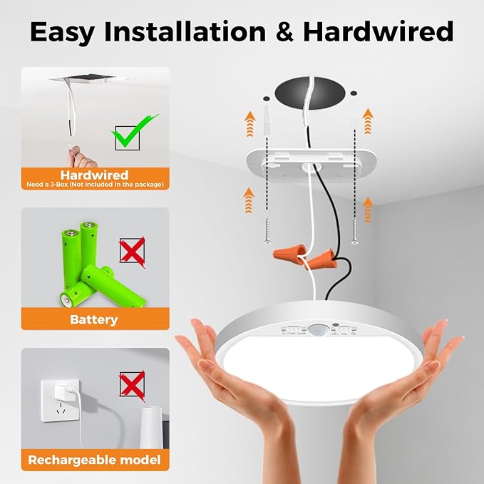 slochi 4Pack Motion Sensor Light Indoor Wired, 8.7 Inch 3000K/4000K/6500K Closet Lights Motion Sensored, 18W 1800LM Flush Mount Ceiling Light for Hallway Pantry Stairwell Porch, White