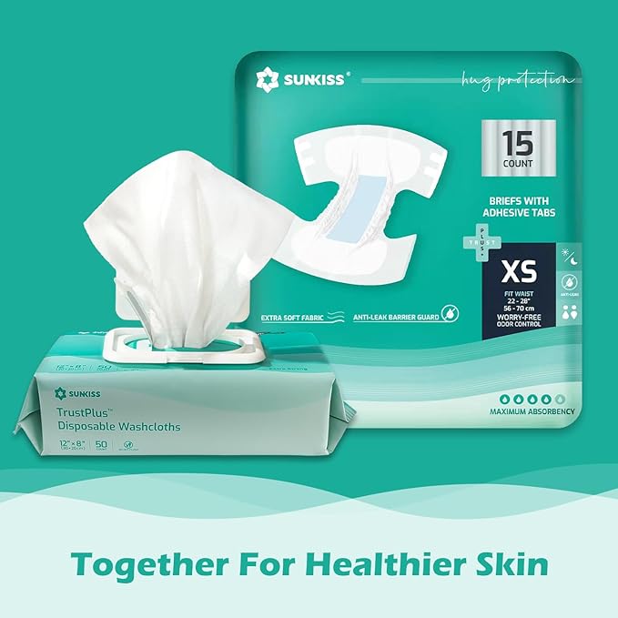 SUNKISS TrustPlus Adult Diapers with Maximum Absorbency, Unisex Disposable Incontinence Briefs with Tabs for Men and Women, Odor Control, XLarge, 60 Count (4 Packs of 15)