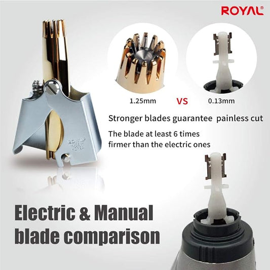 ROYAL [Made in Korea] Gold Nose Hair Trimmer for Men, Golden Birdie, Allergy-Free, Manual, Battery-Free, Waterproof, Painless with Twelve Dual-Edged Blades, Patented Mechanism ET-4PG