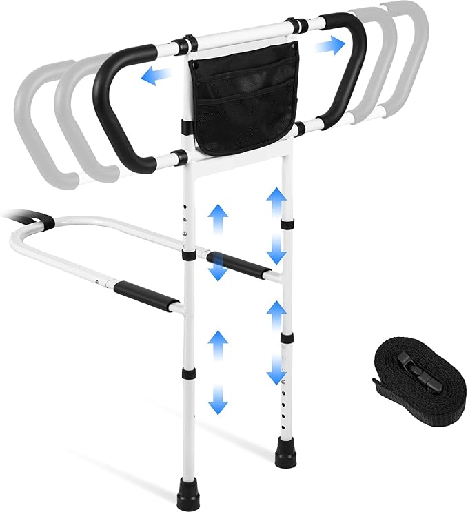 Klvied Bed Rails for Elderly Adults Safety, Bed Side Rails with Non-Slip Handles, Adjustable Bed Cane with Motion Light and Storage Bag, 400LB Gravity Capacity