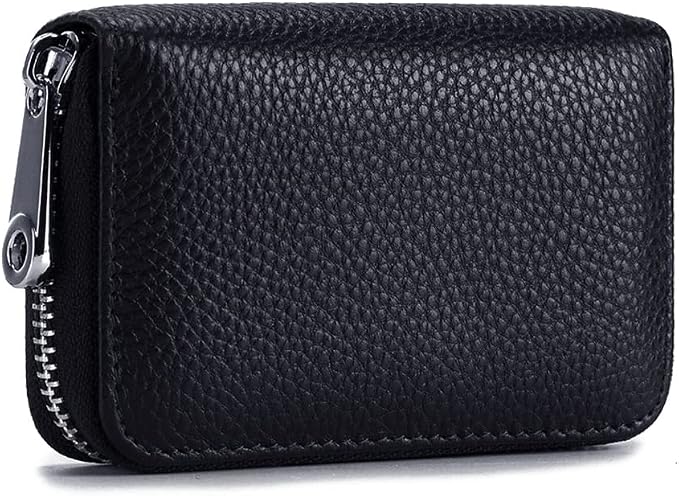 RFID Credit Card Holder Genuine Leather Credit Card Wallet with Zipper | RFID
