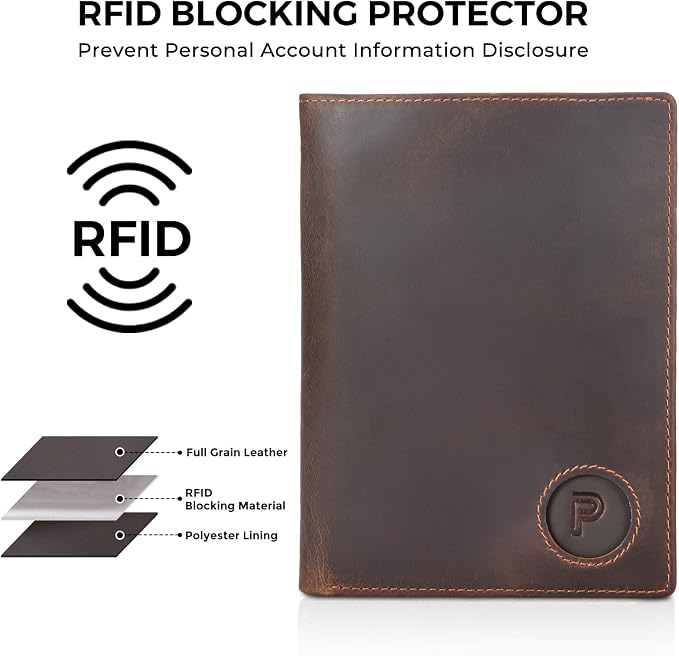 Polare Luxury RFID Blocking Leather Passport Holder Travel Wallet For Men and Women (Dark Brown with AirTag Slot)