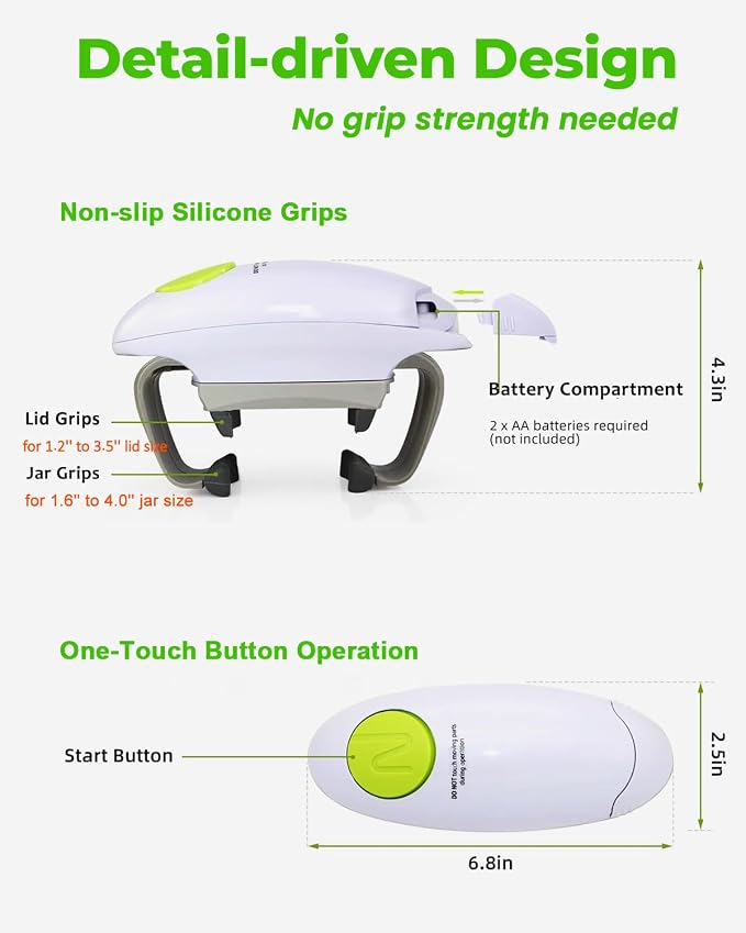 Electric Jar Opener for Arthritis Hands, Automatic Glass Jar Opener for Seniors, Bottle Opener for Weak Hands RA Suffers, Powerful Kitchen Gaget Suitable for Different Sizes of Jars