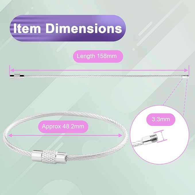 12 Pack 6" Key Ring Wire Keychain Cable Keyring Keychain Holder Clips Large Loops for Car Keys Tags, Luggage Bag Tags, Crafts (Assorted, 2mm)