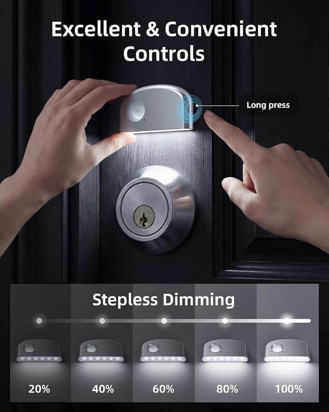 Keyhole Light,Battery Powered Motion Sensor Lights,Door Lock Light Magnetic & Dimmable, PIR Wireless Motion Detector 6500K Soft White,Portable Nightlight for Hallway,Appliance,Bathroom (2, Silver)