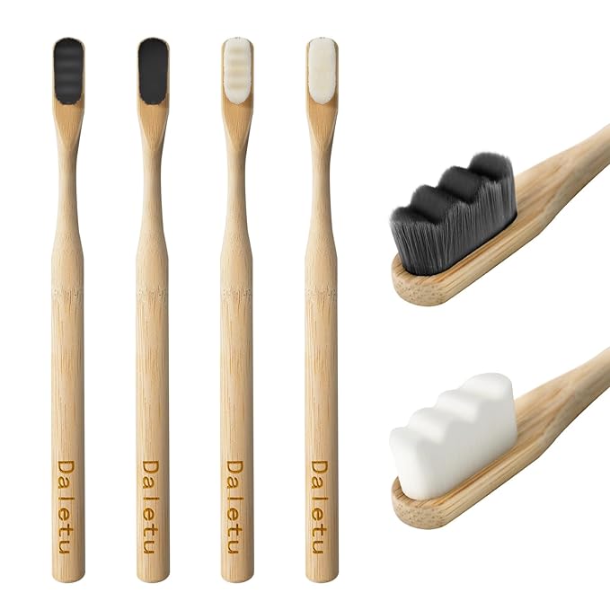 Extra Soft Bamboo Toothbrushes for Sensitive Gums, 20000 Extra Soft Bristle Toothbrushes for Adults, Eco-Friendly, Natural Wooden Organic Micro Nano Bamboo Bristle Toothbrush - 4 Pack